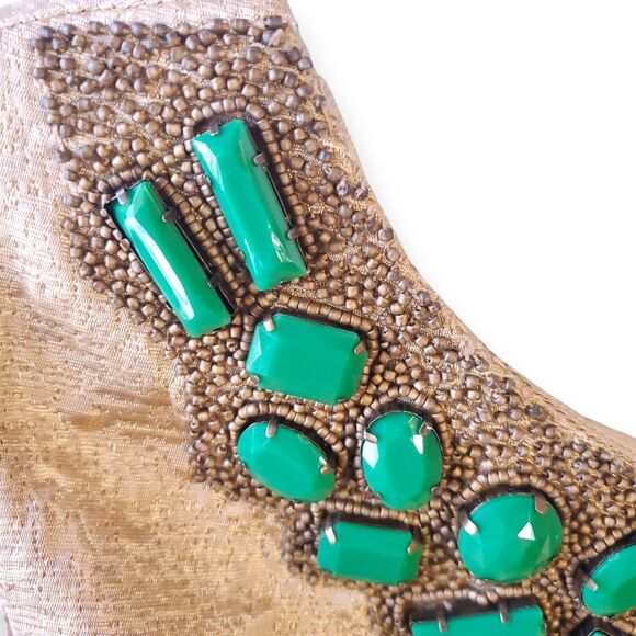 Shoshanna Gold Metallic Brocade Dress Jeweled Collar Woman's Sz 0 The RealReal - Picture 5 of 16